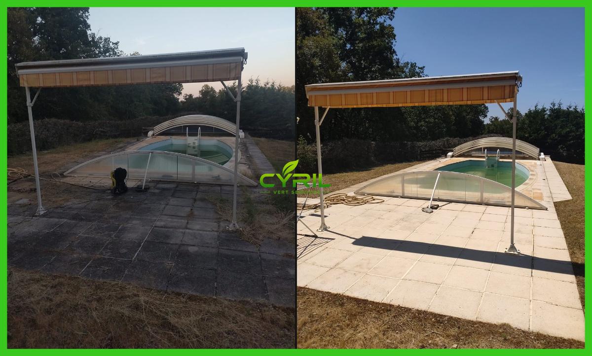 Chantier d'entretien de jardin réalisé par CYRIL Vert Services, paysagiste du réseau Factotum, près de Assier