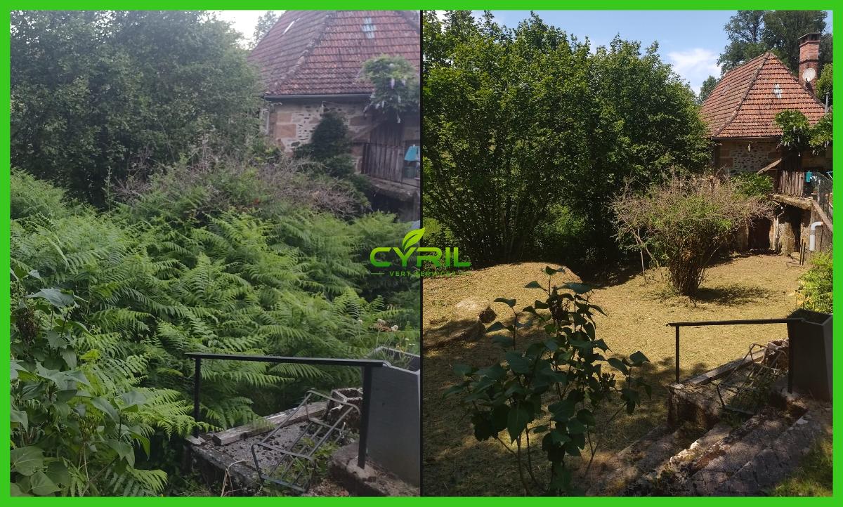 Chantier d'entretien de jardin réalisé par CYRIL Vert Services, paysagiste du réseau Factotum, près de Assier